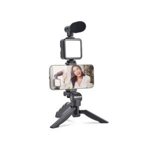 AY-49 Vlogging Kit with Microphone, Tripod & LED Light